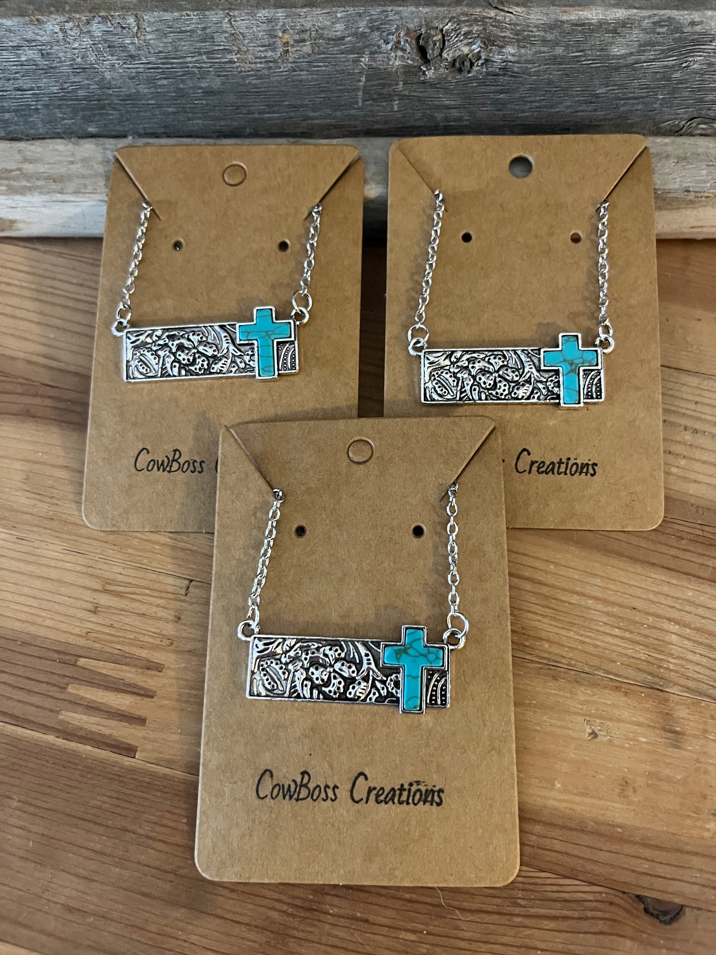 Faux Turquoise Cross Bar Necklace